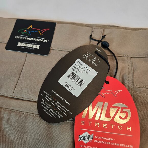 GREG NORMAN ML75 Microlux Stretch Golf Shorts Sz: 38 Tan - Picture 4 of 8